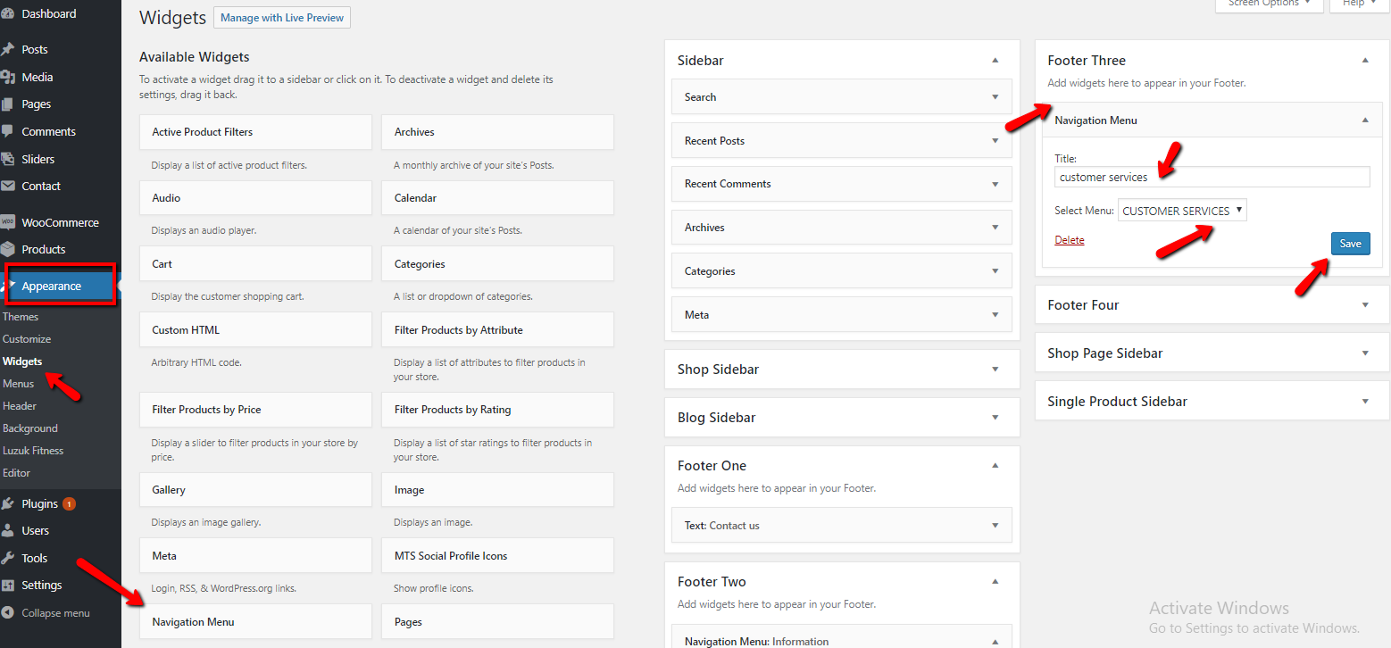 set Footer section