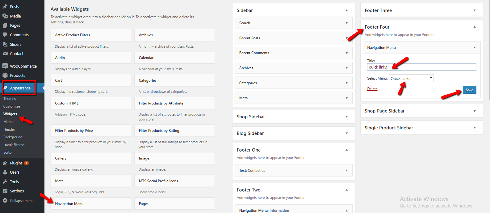 set Footer section