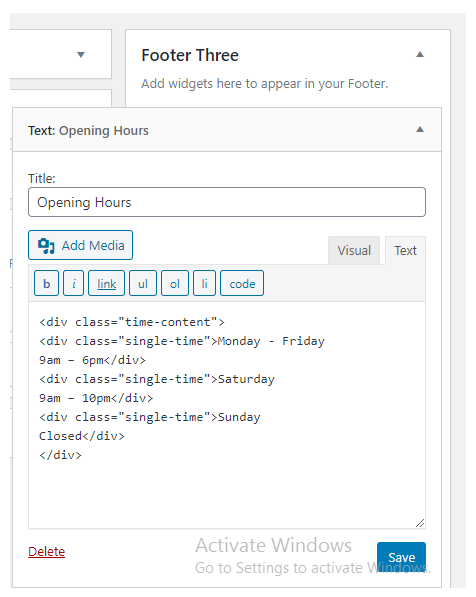 set Footer section