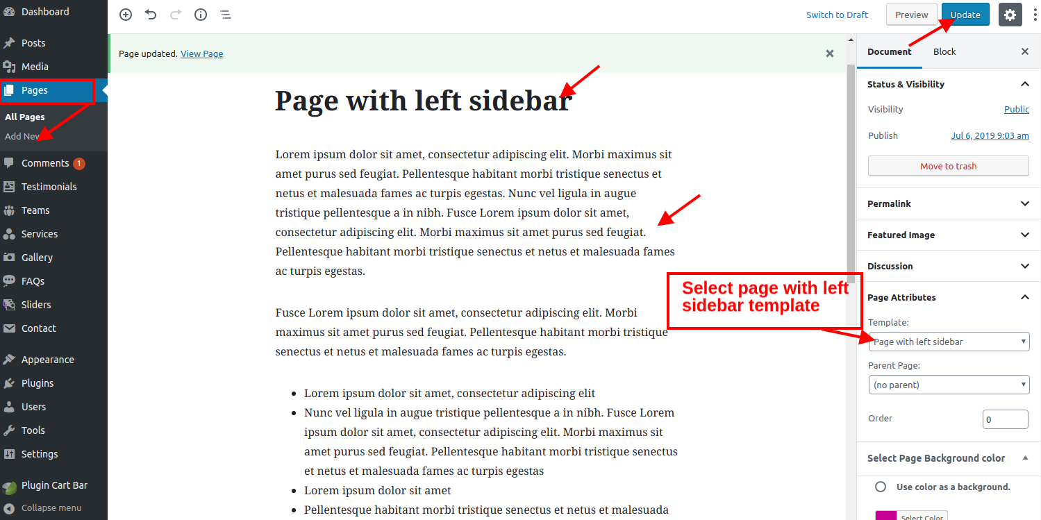 select Page With Left Sidebar template