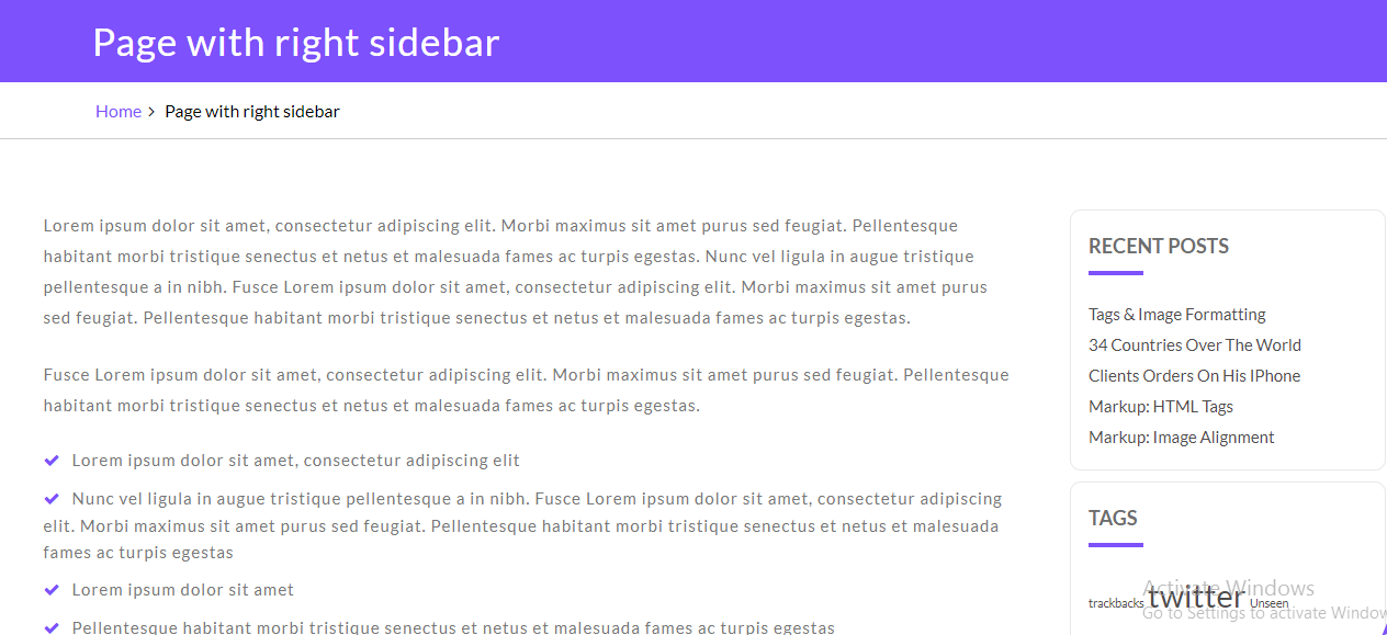 select Page With Right Sidebar template