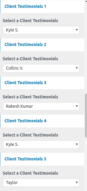 set testimonials Section