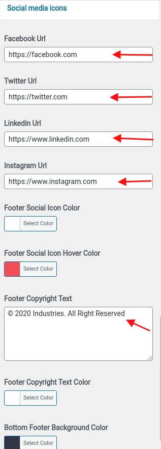 set Footer section