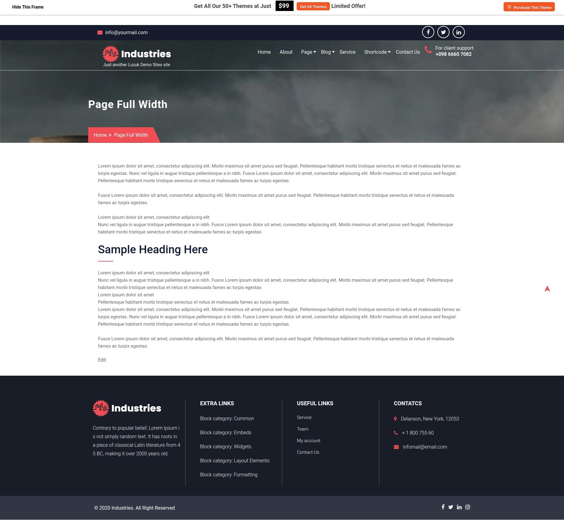 select Full Width Page template