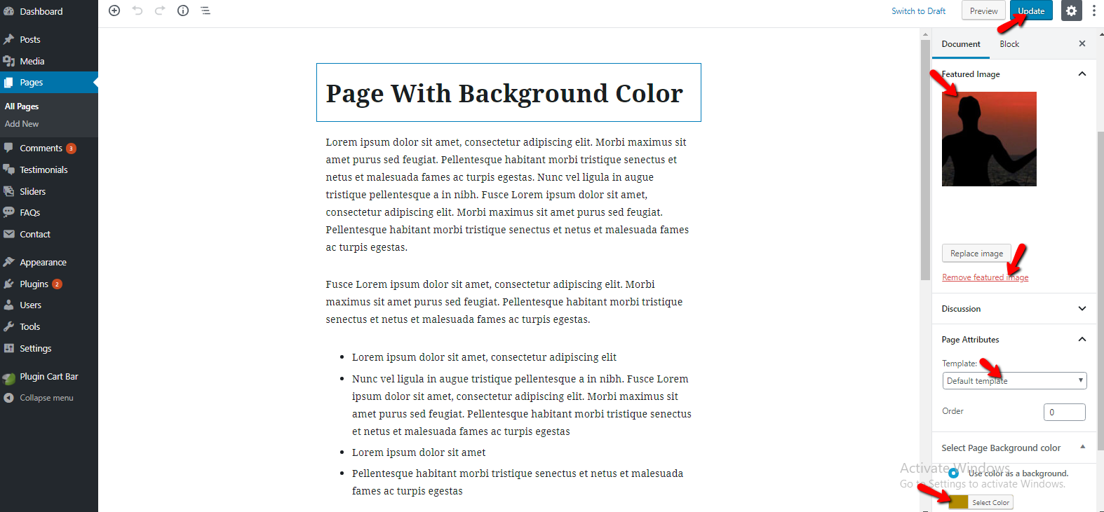 Page with background color