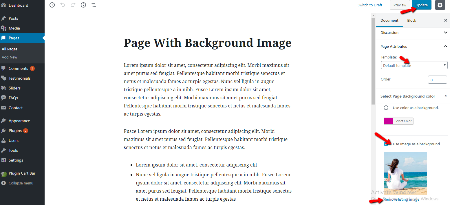 Page with background image