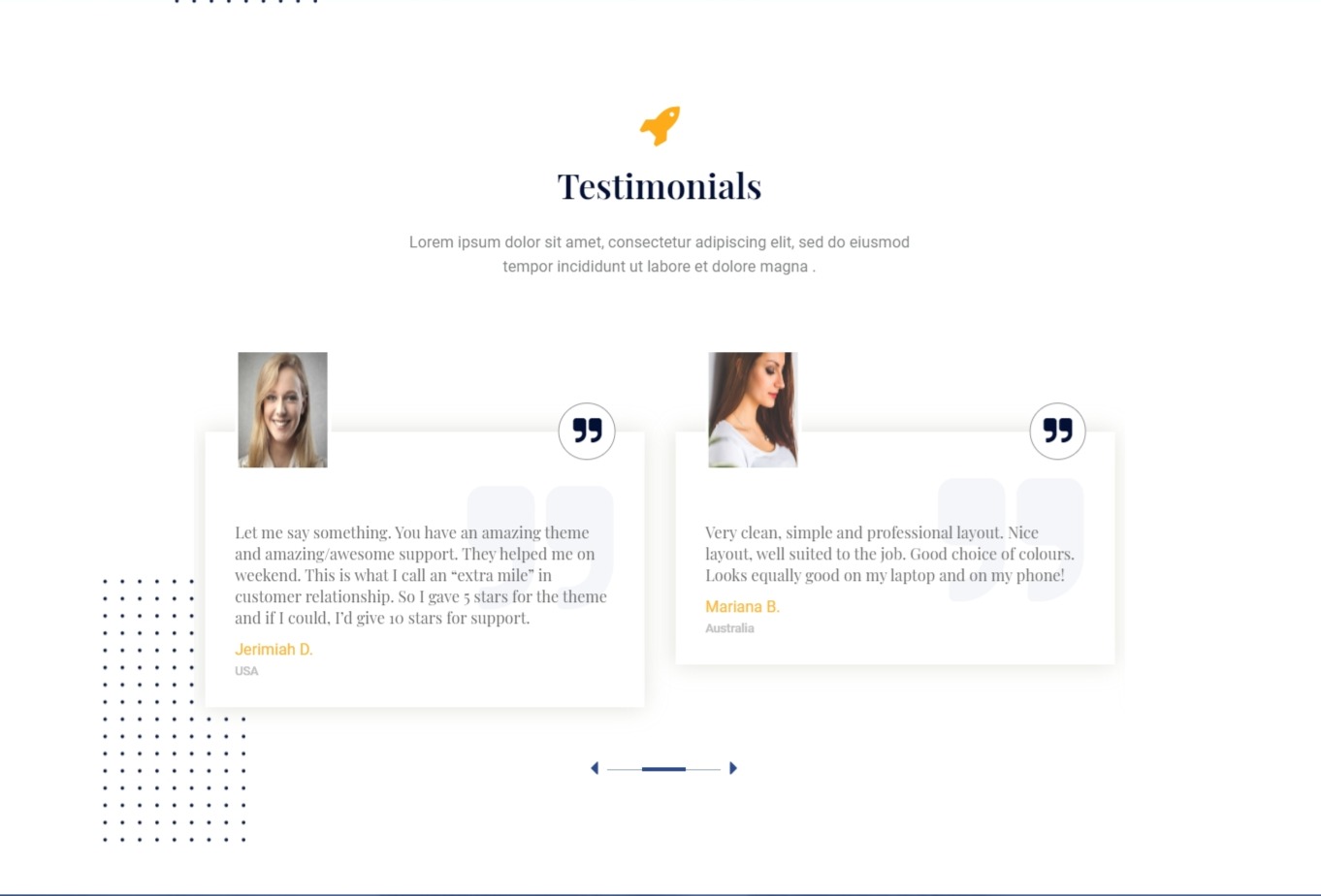 set Testimonials section