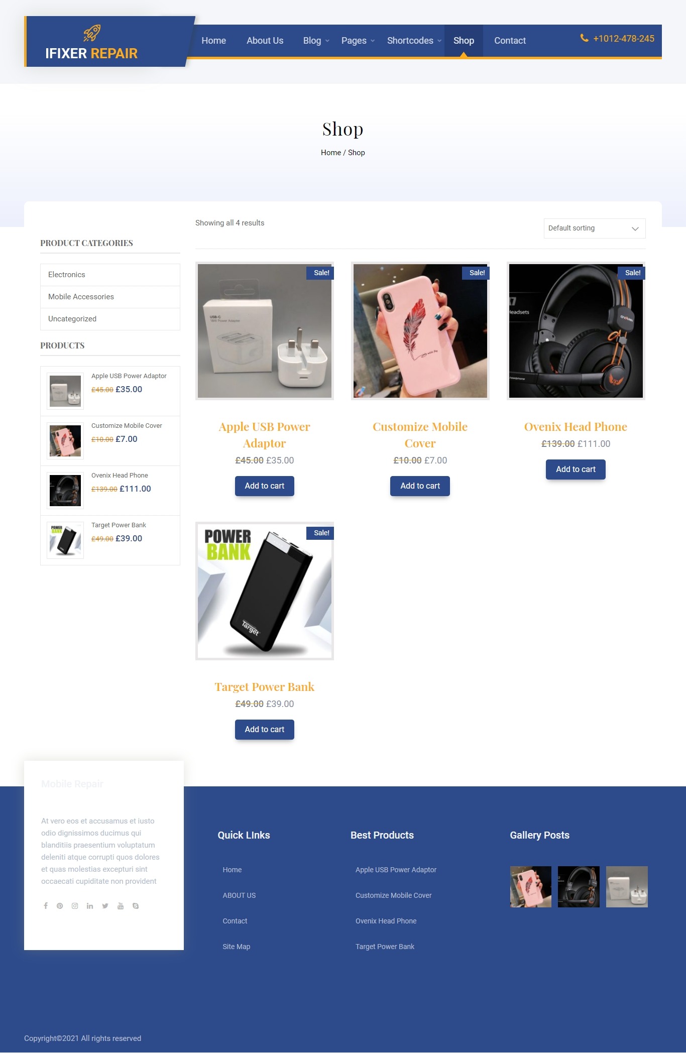 select shop Page template