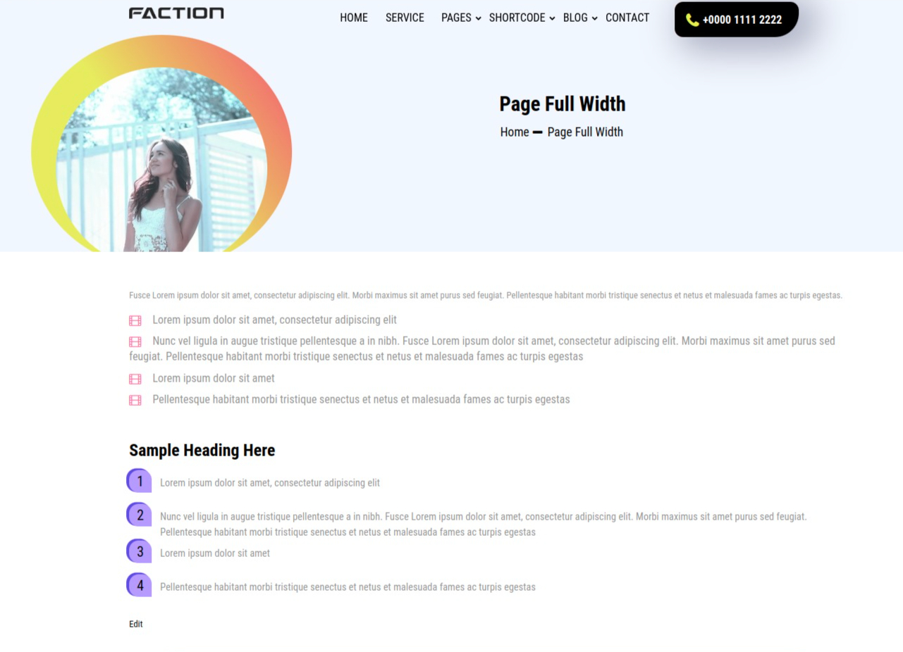 select Full Width Page template