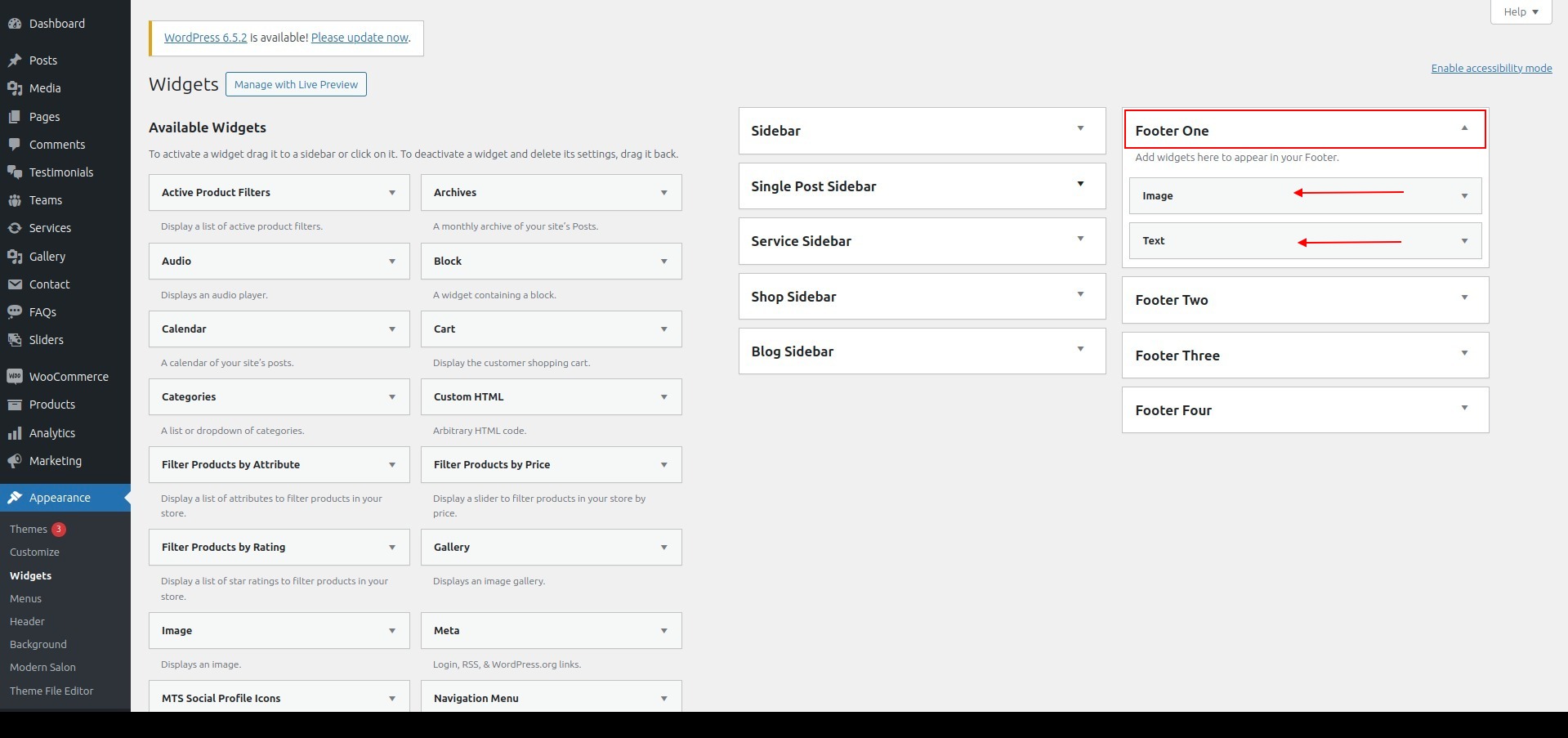 set Footer section