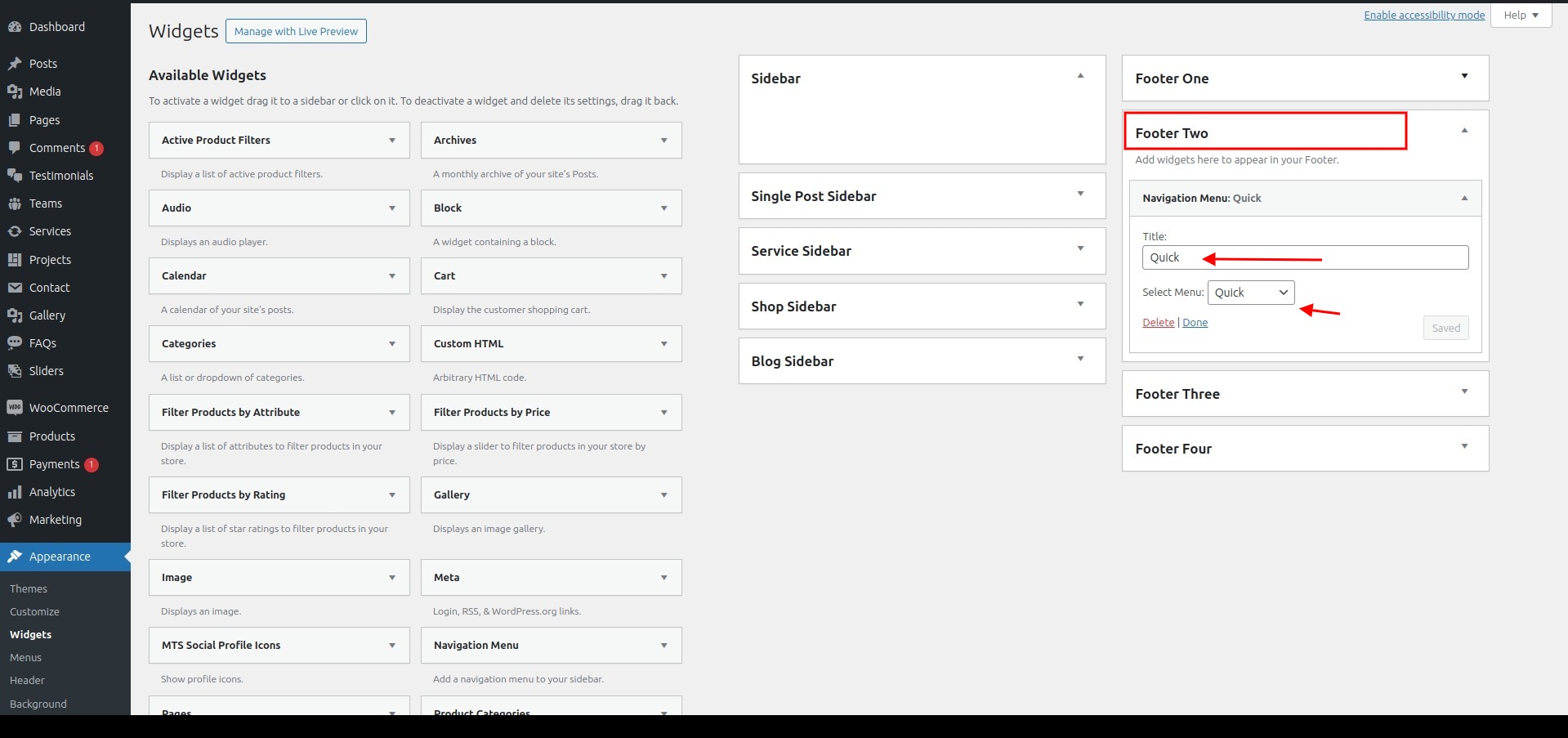 set Footer section