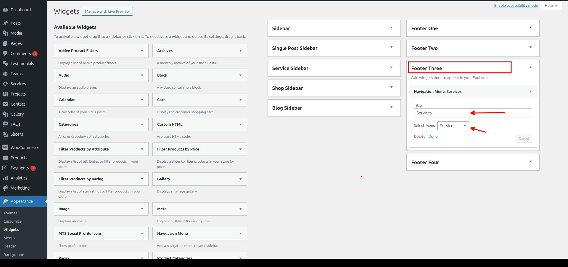 set Footer section