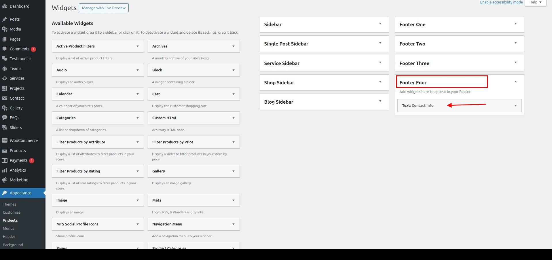 set Footer section