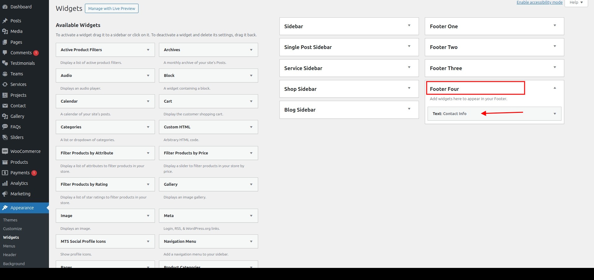 set Footer section