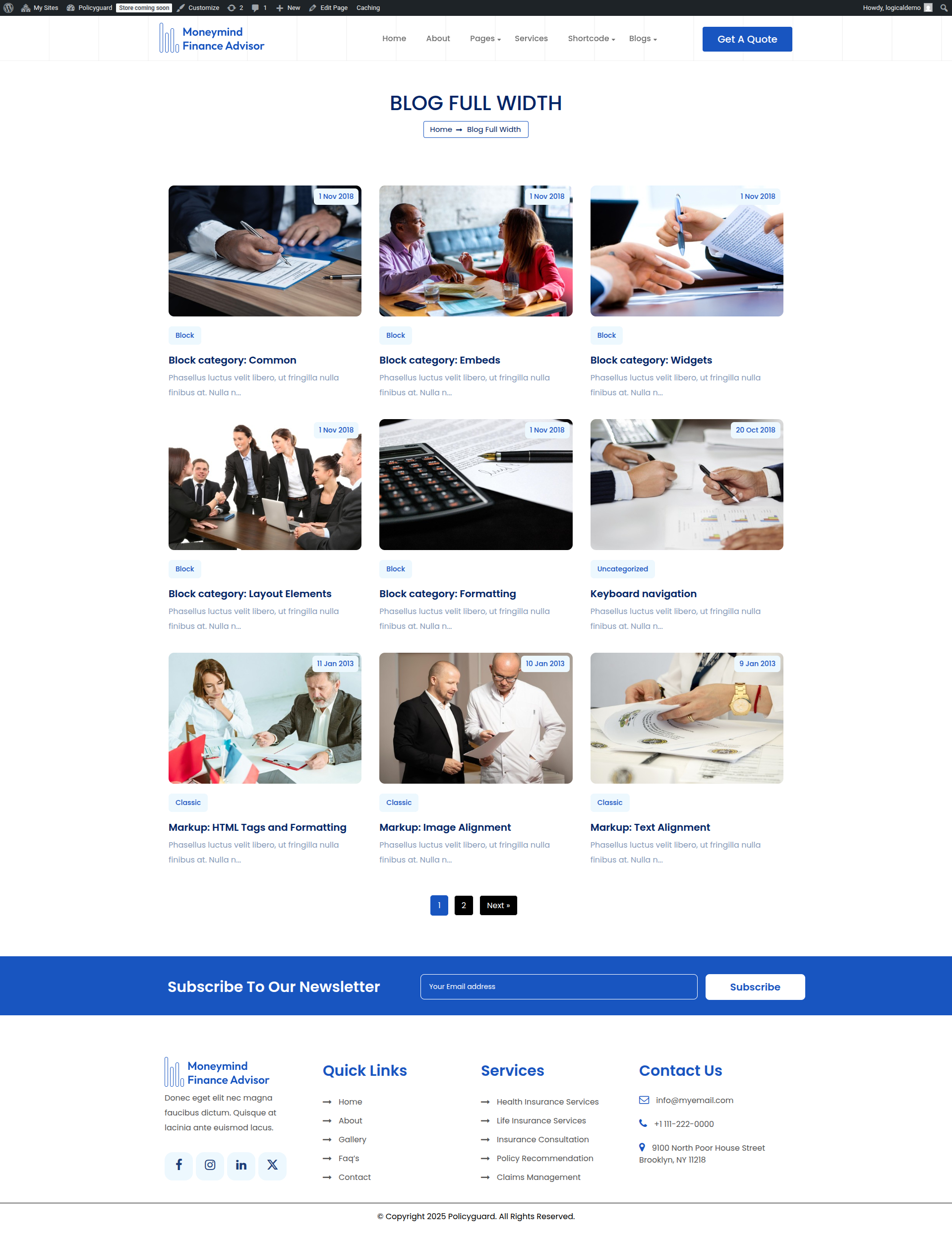 select Blog Full Width template