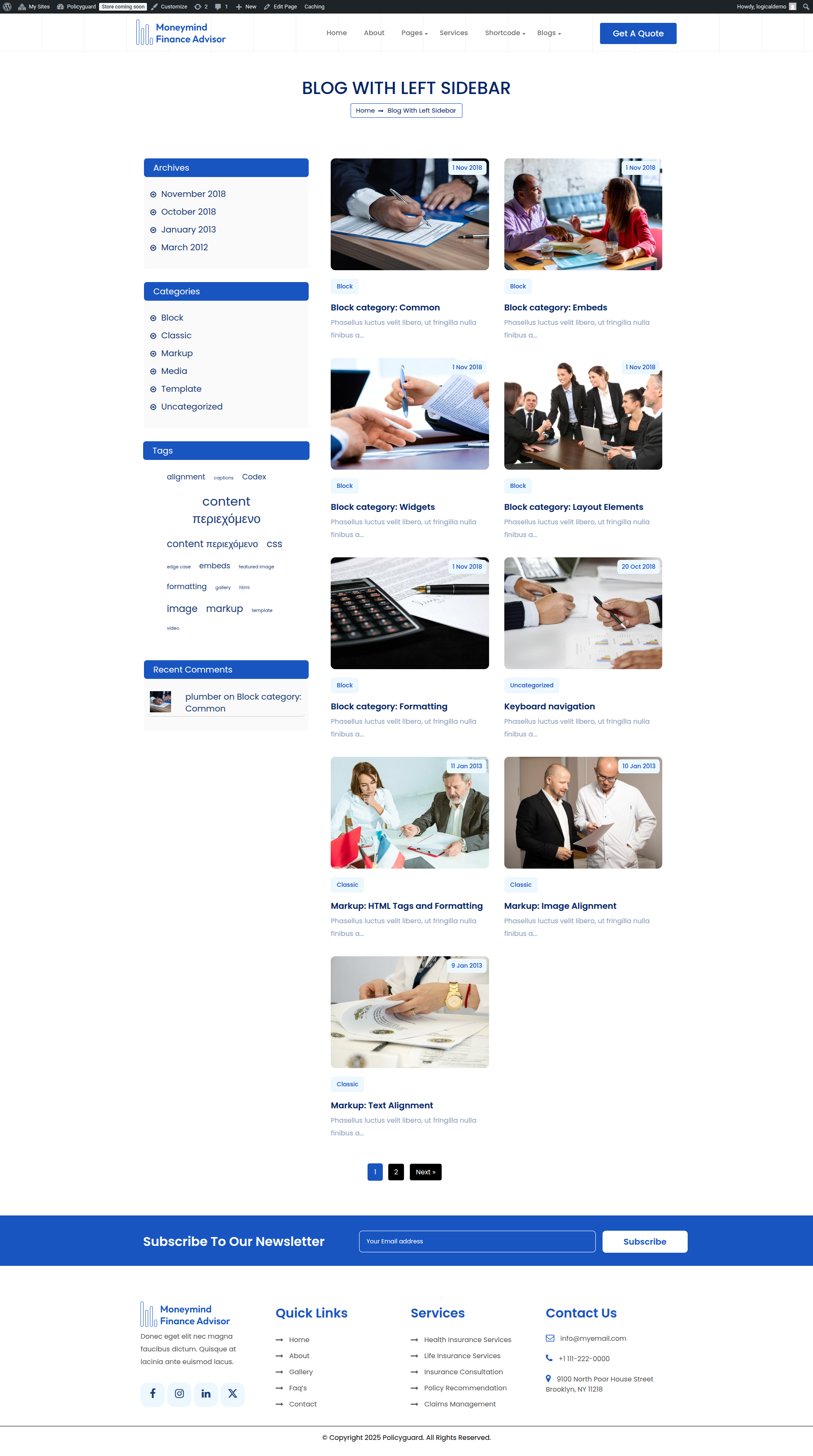 select Blog With Left Sidebar template
