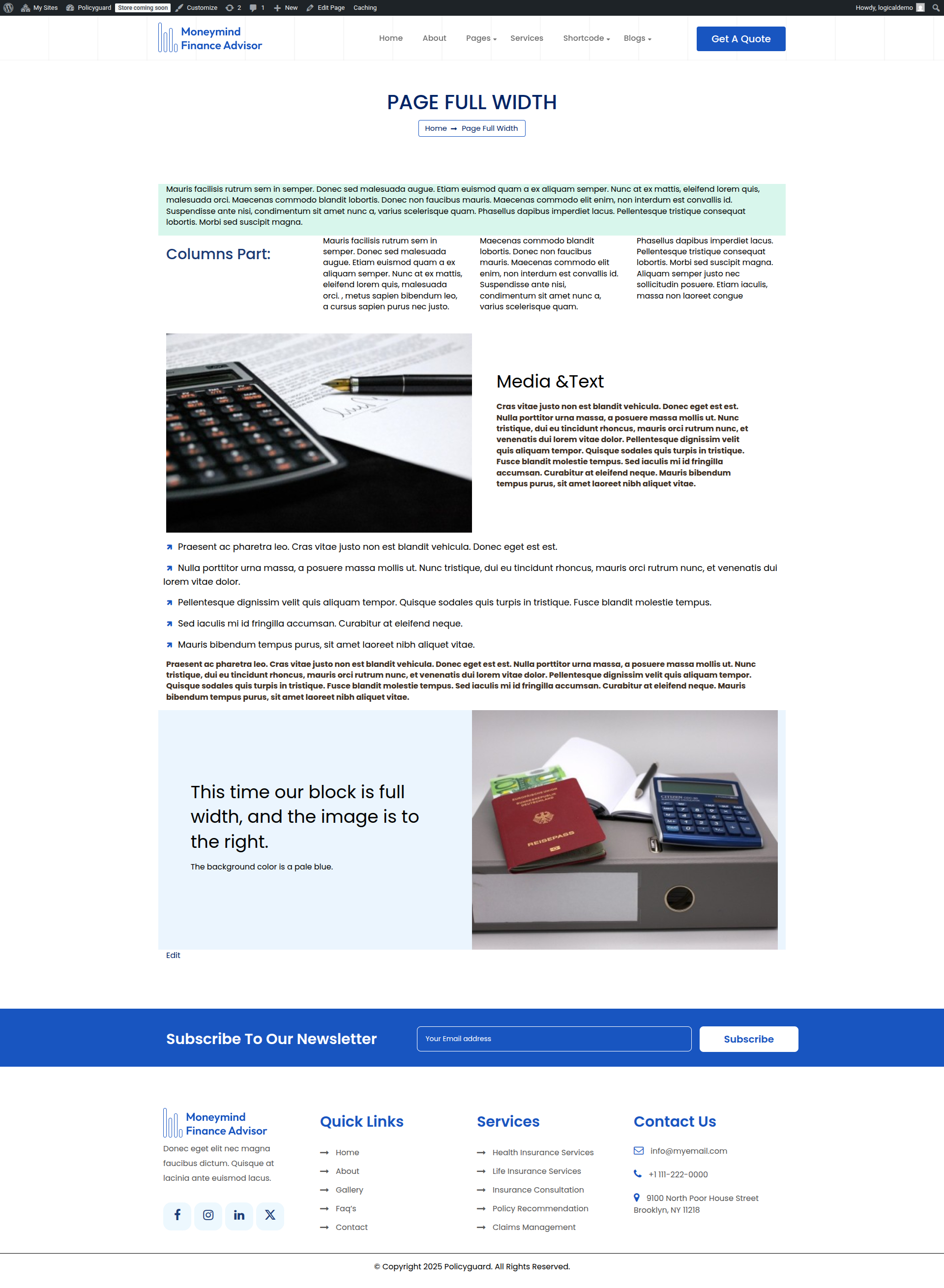 select Full Width Page template