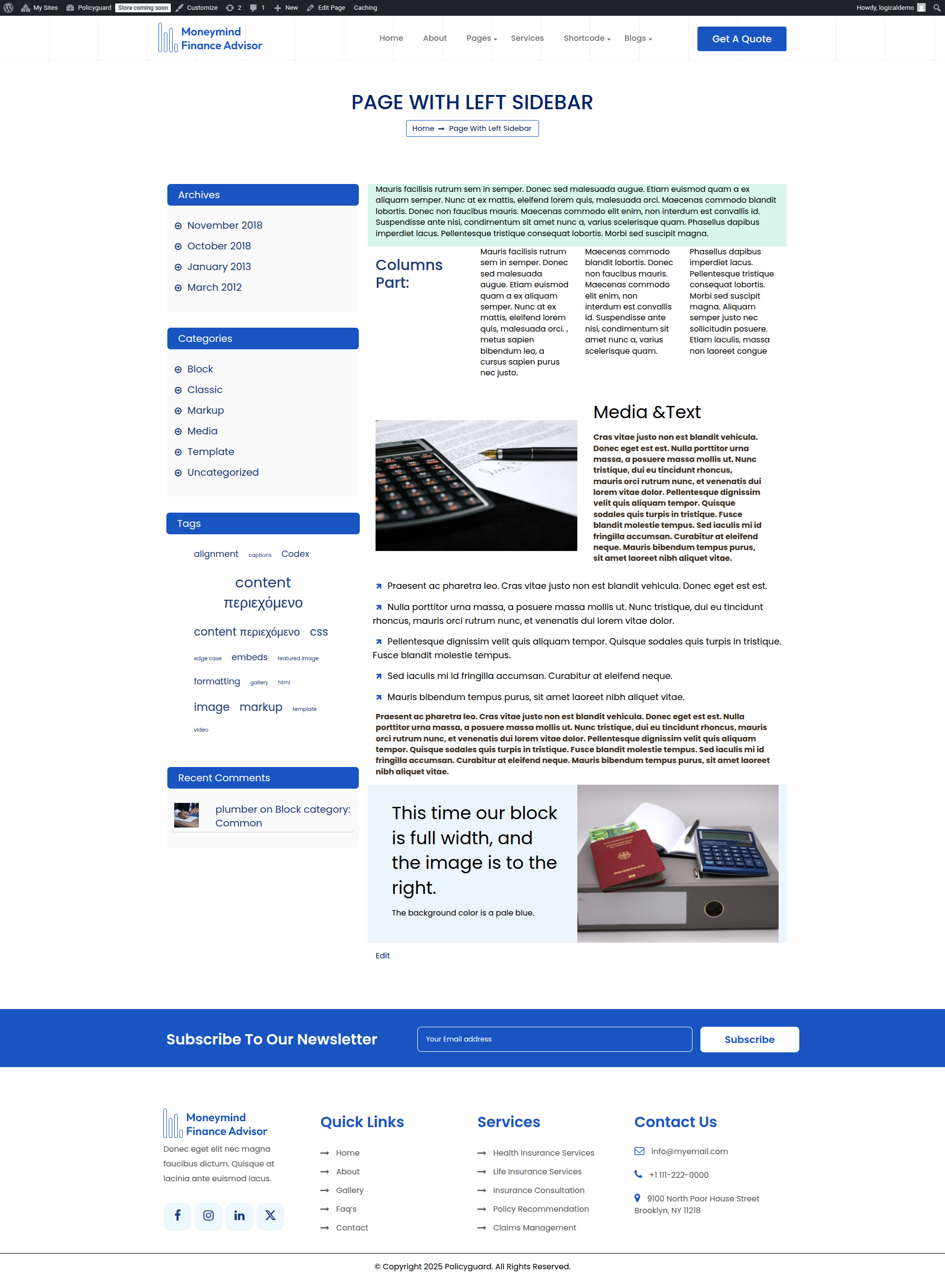 select Page With Left Sidebar template