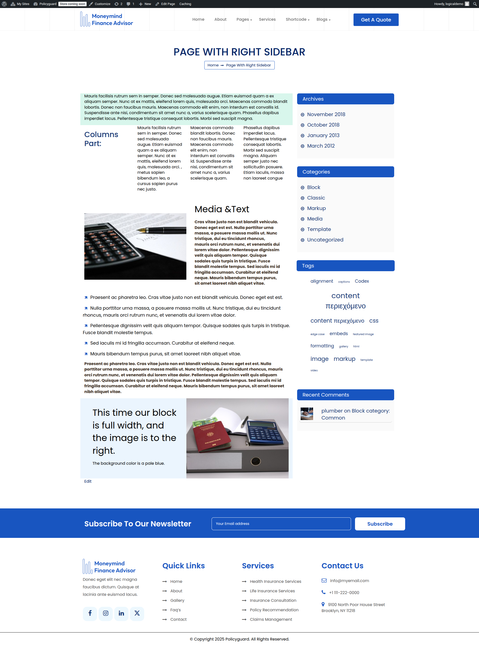 select Page With Right Sidebar template