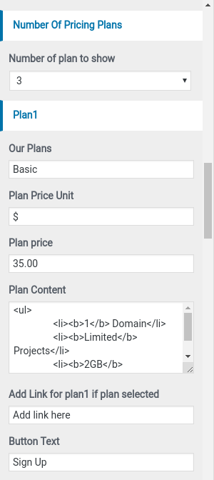 set Pricing section