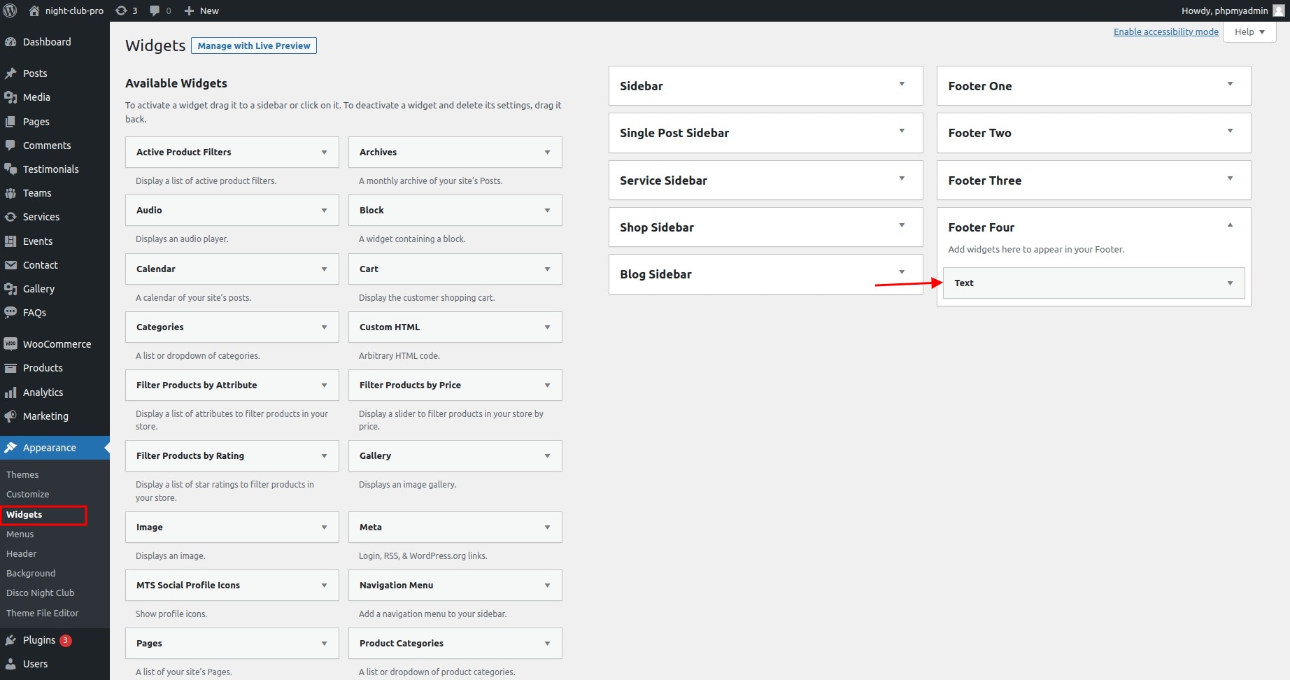 set Footer section