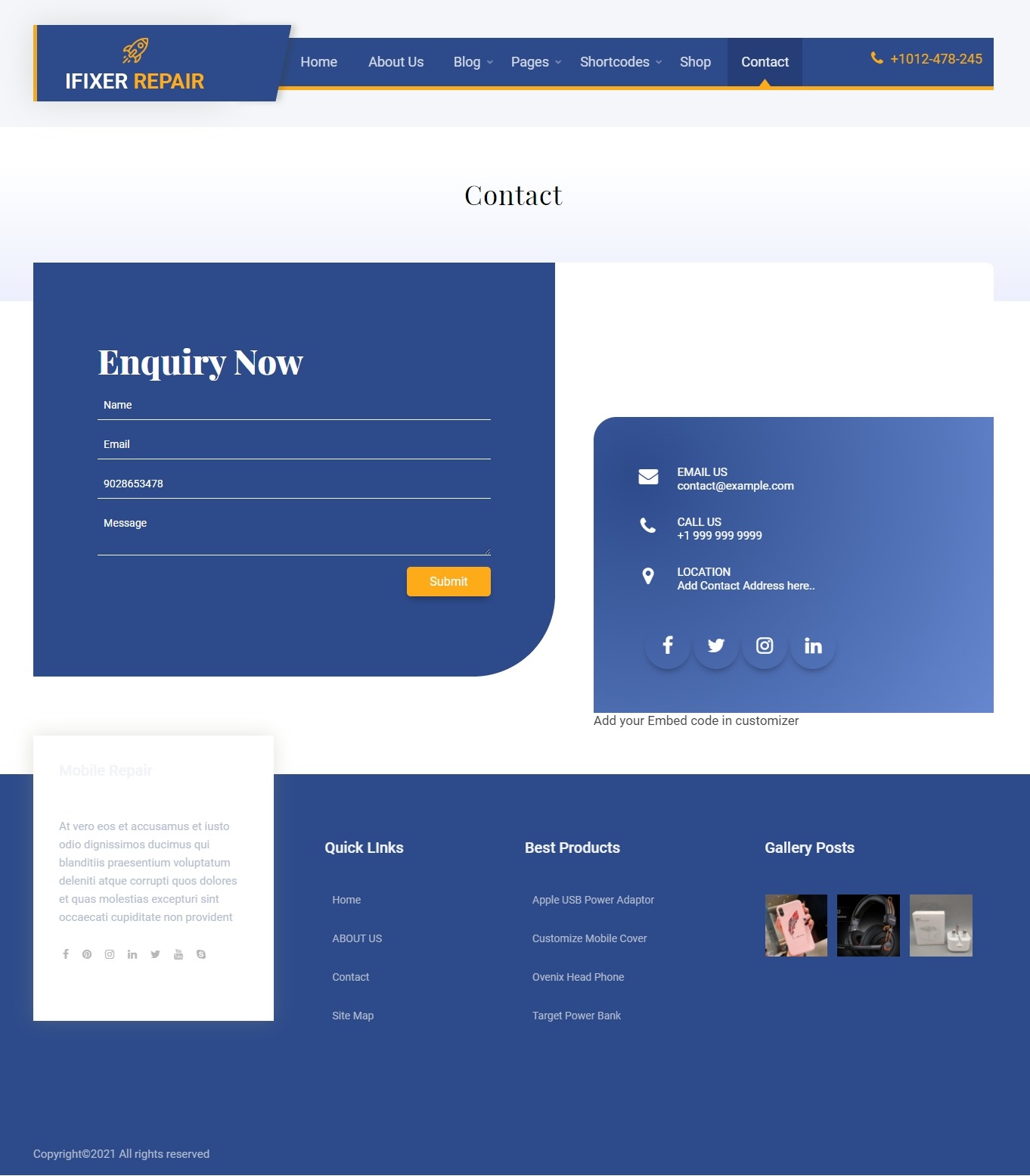 select Contact Page template