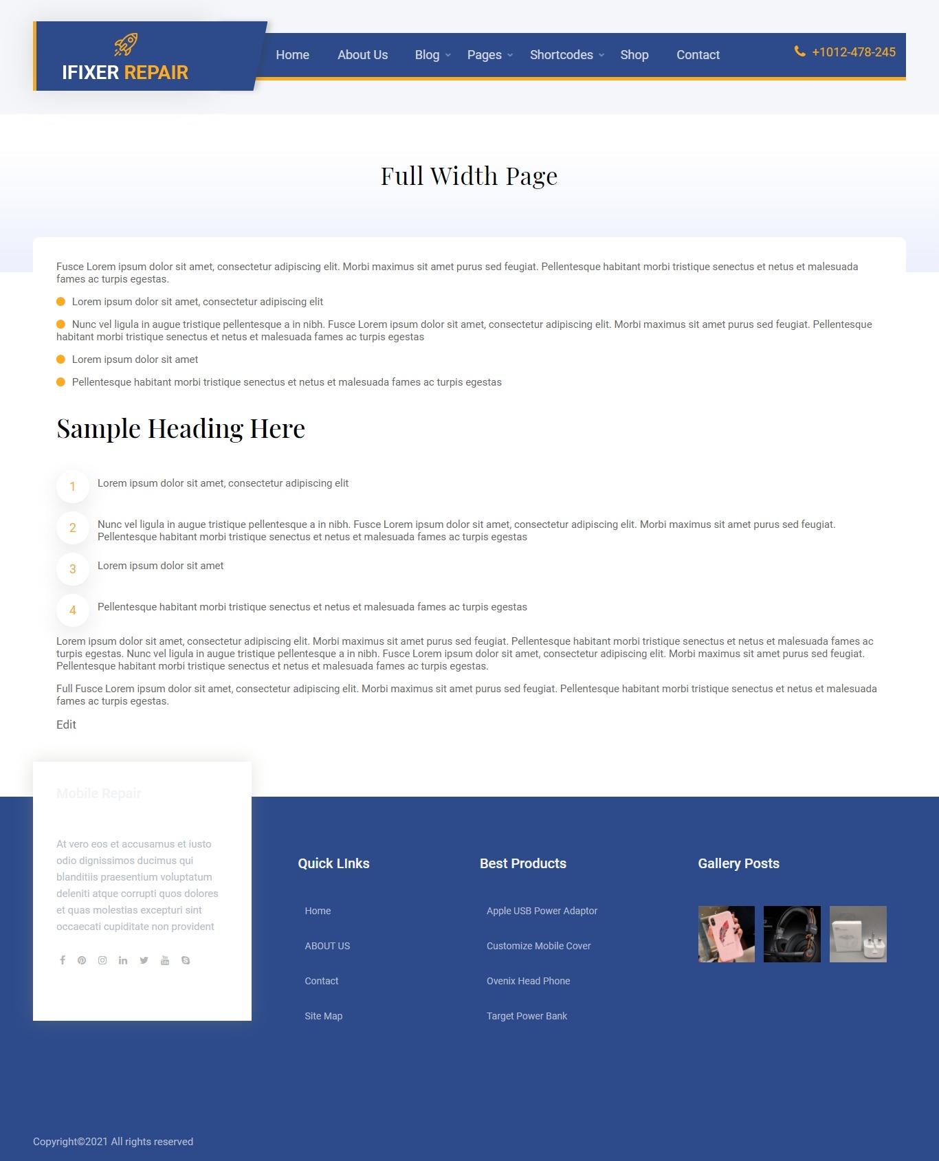 select Full Width Page template