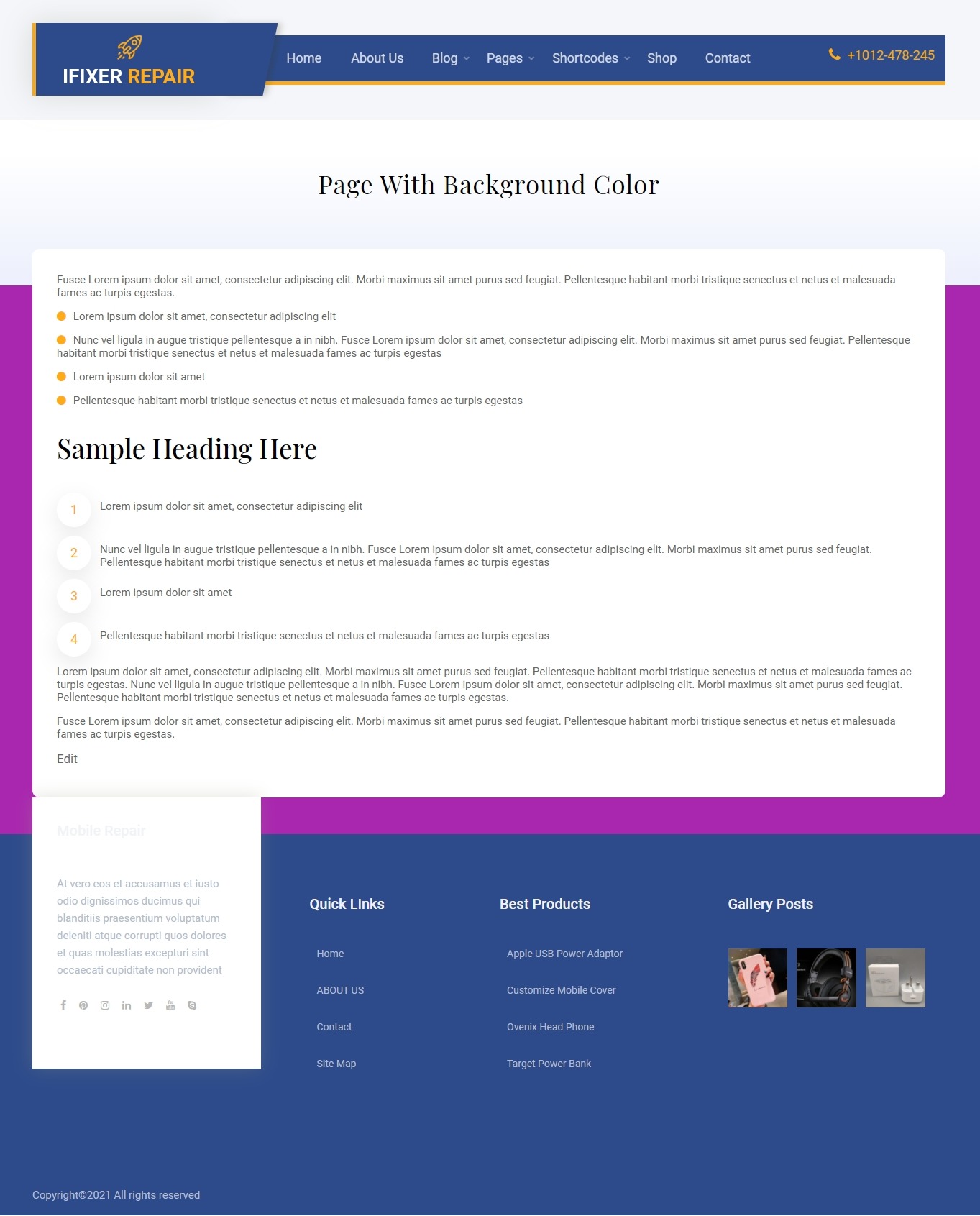 Page with background color