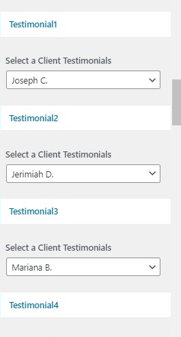 set testimonials Section