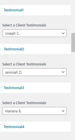 set testimonials Section