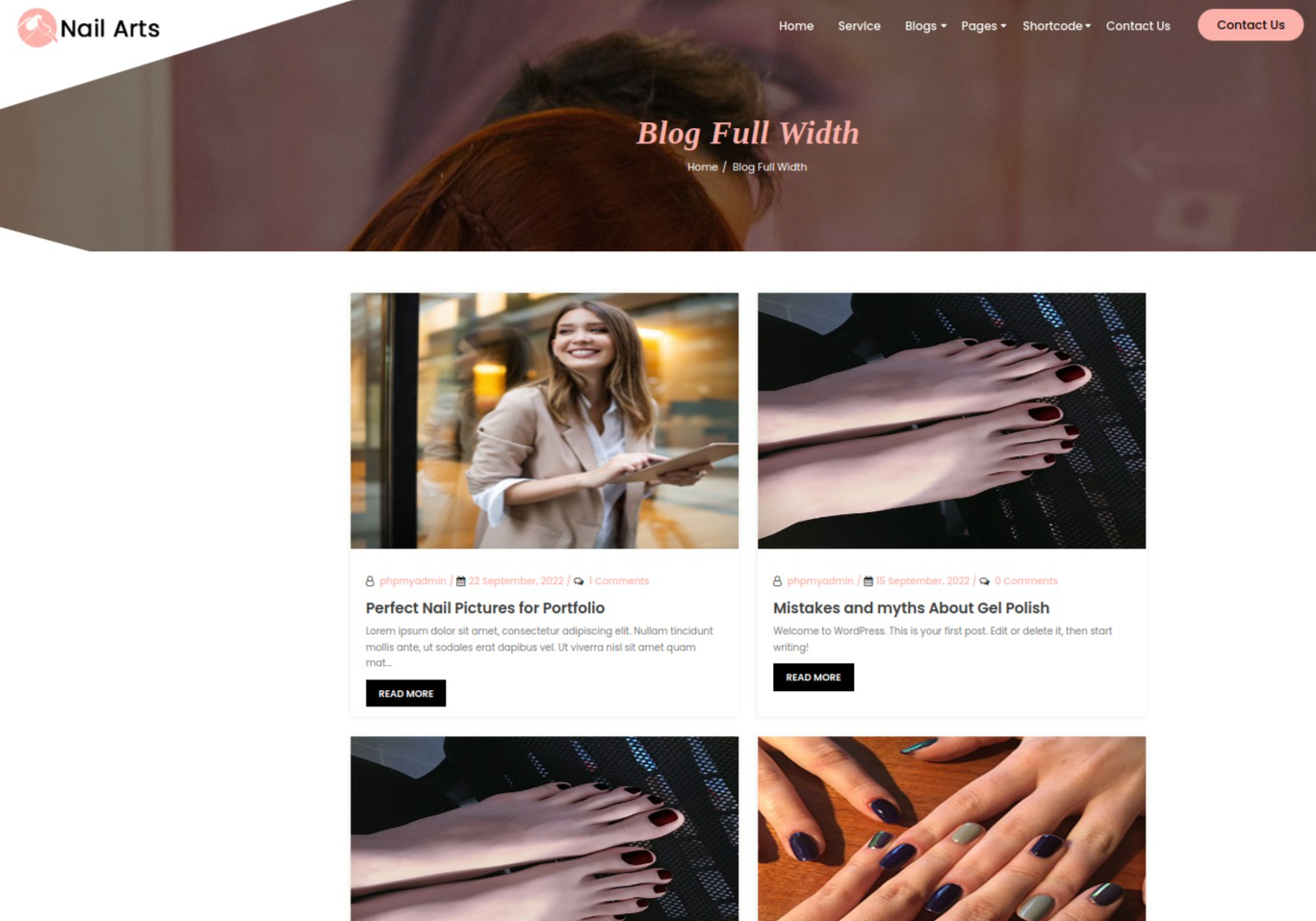 select Blog Full Width template