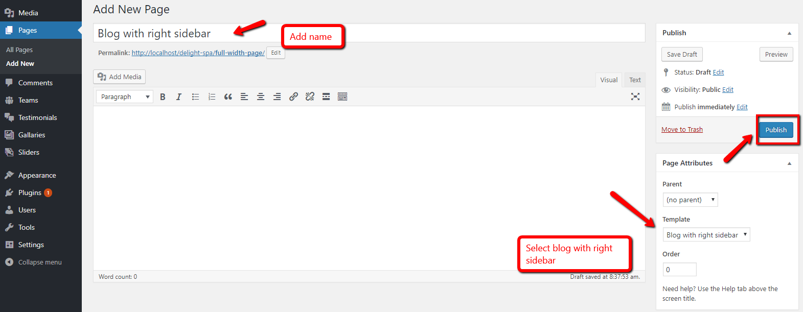 select Blog With Right Sidebar template