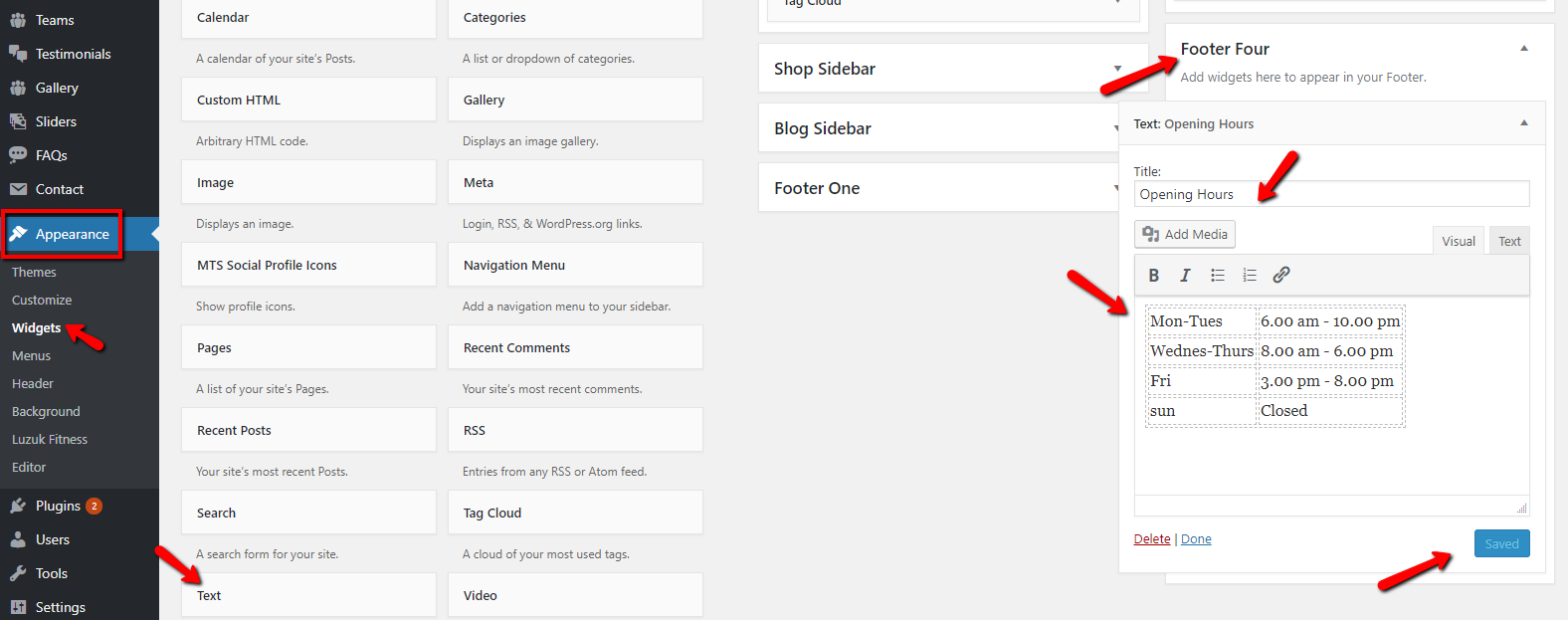 set Footer section