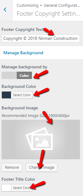 set Footer section