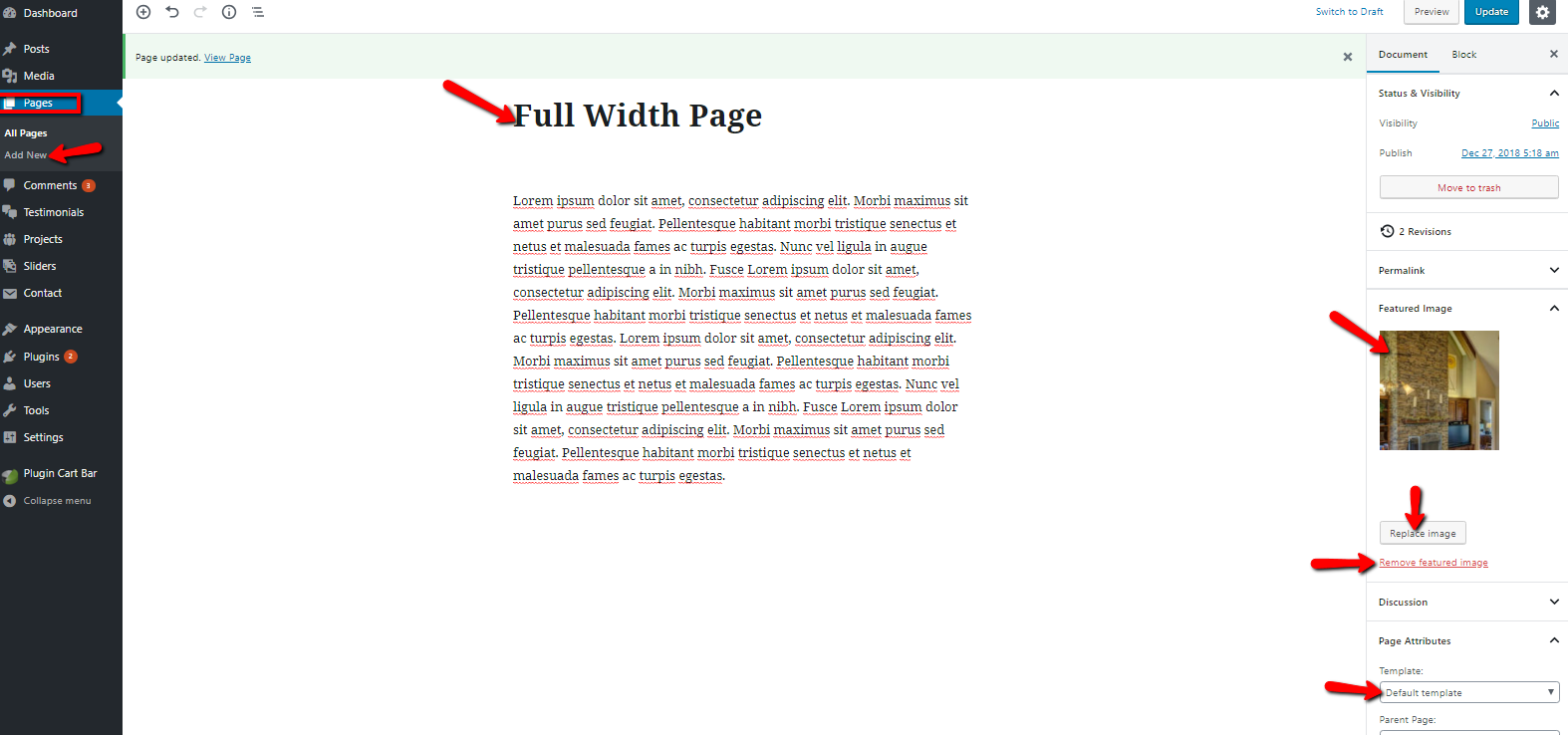 select Full Width Page template