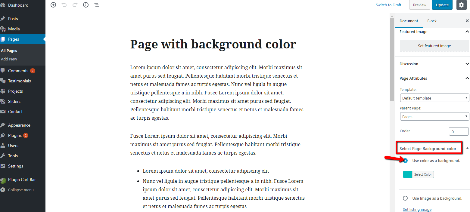 Page with background color