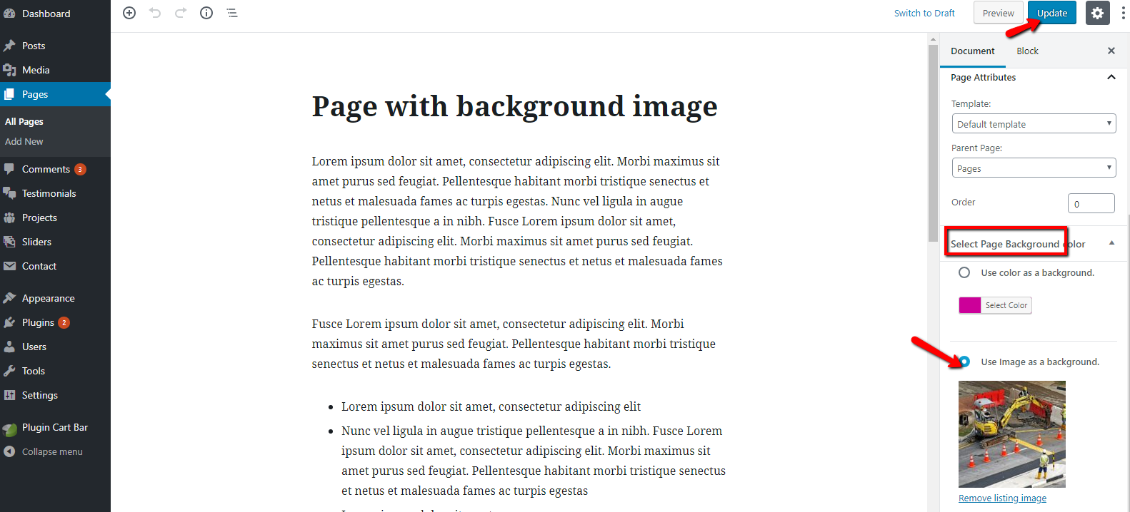 Page with background image