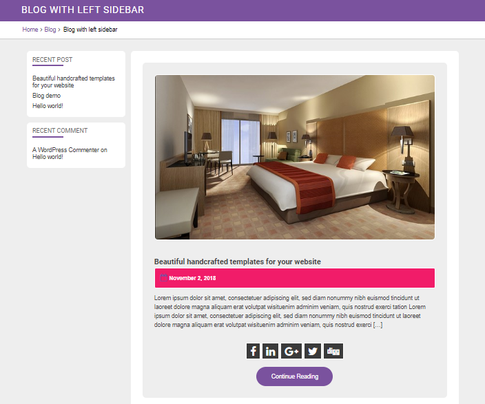 select Blog With Left Sidebar template