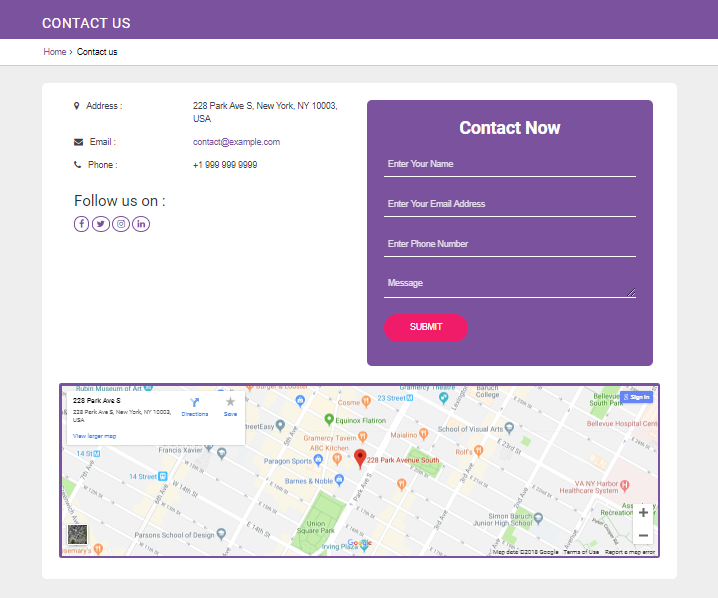 select Contact Page template