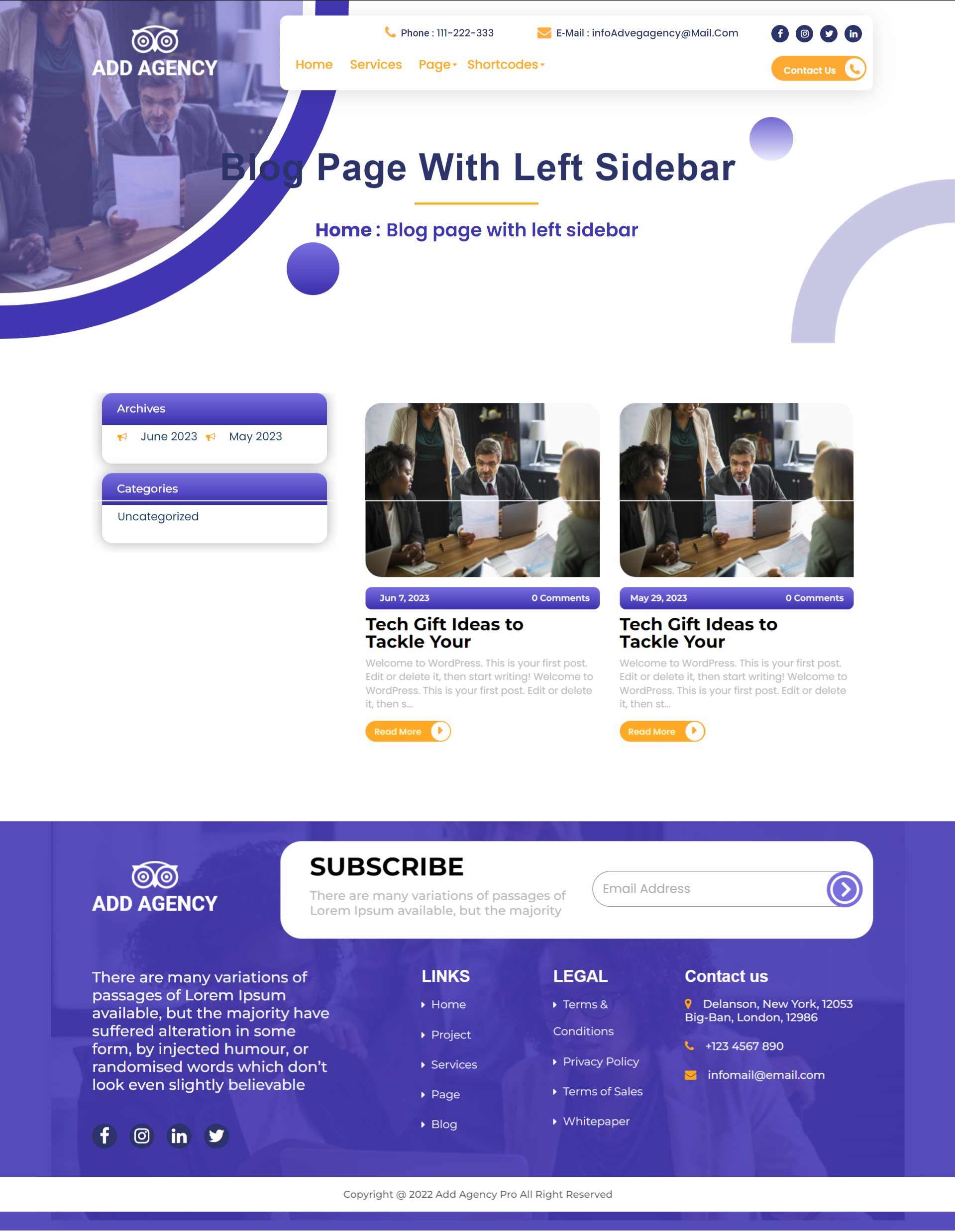 select Blog With Left Sidebar template