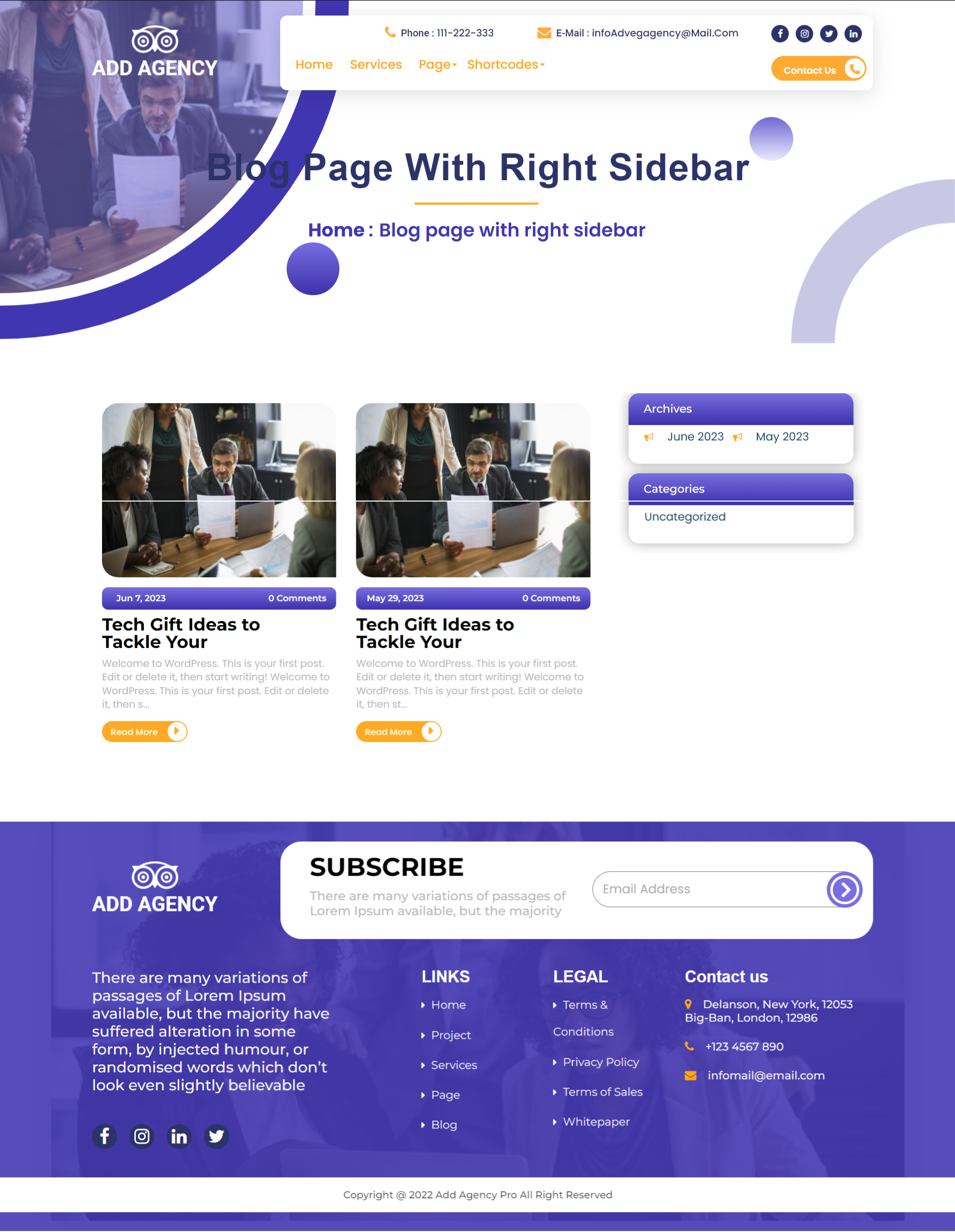 select Blog With Right Sidebar template