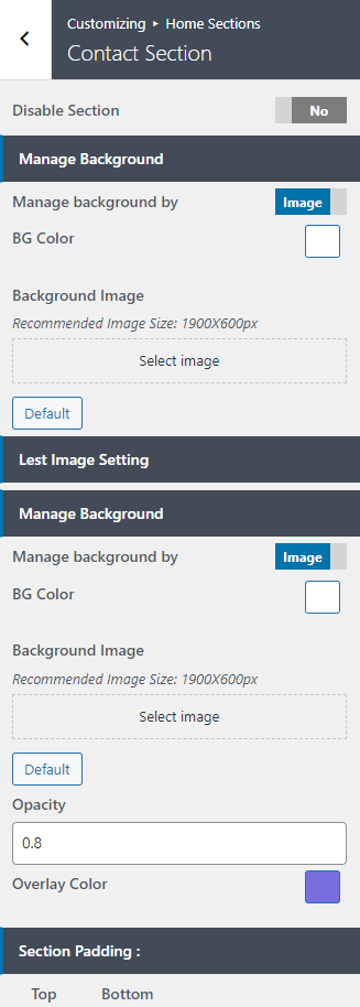 set contact section