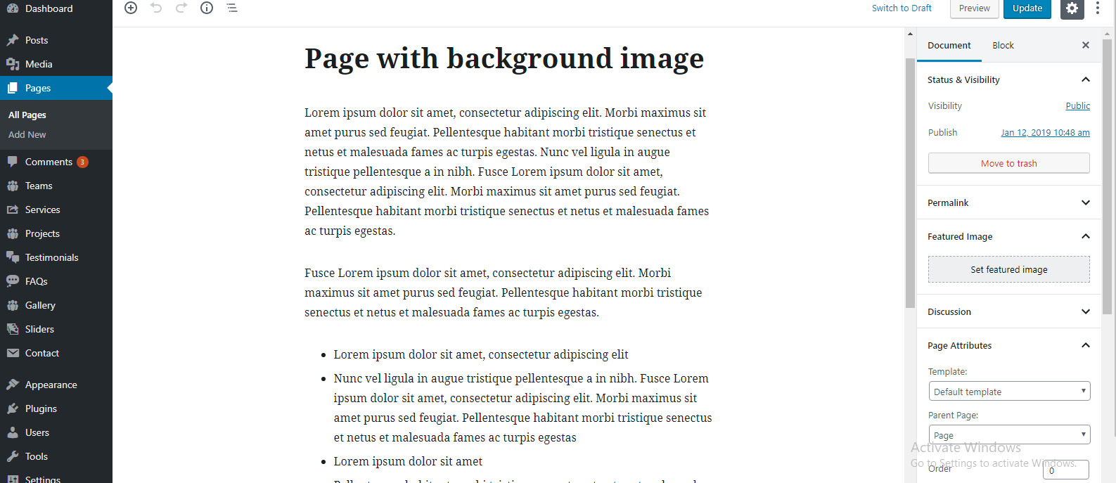 Page with background image