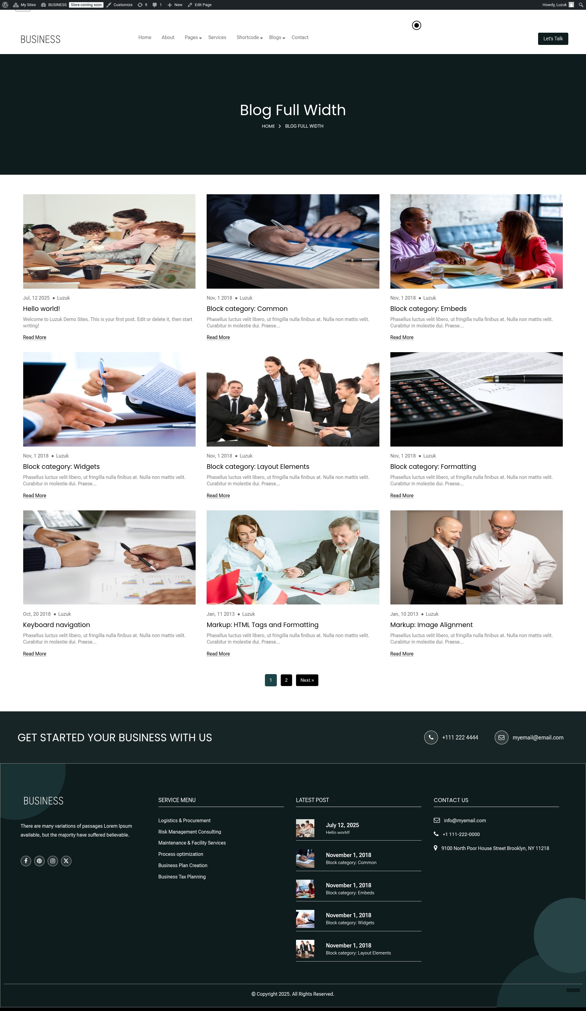 select Blog Full Width template