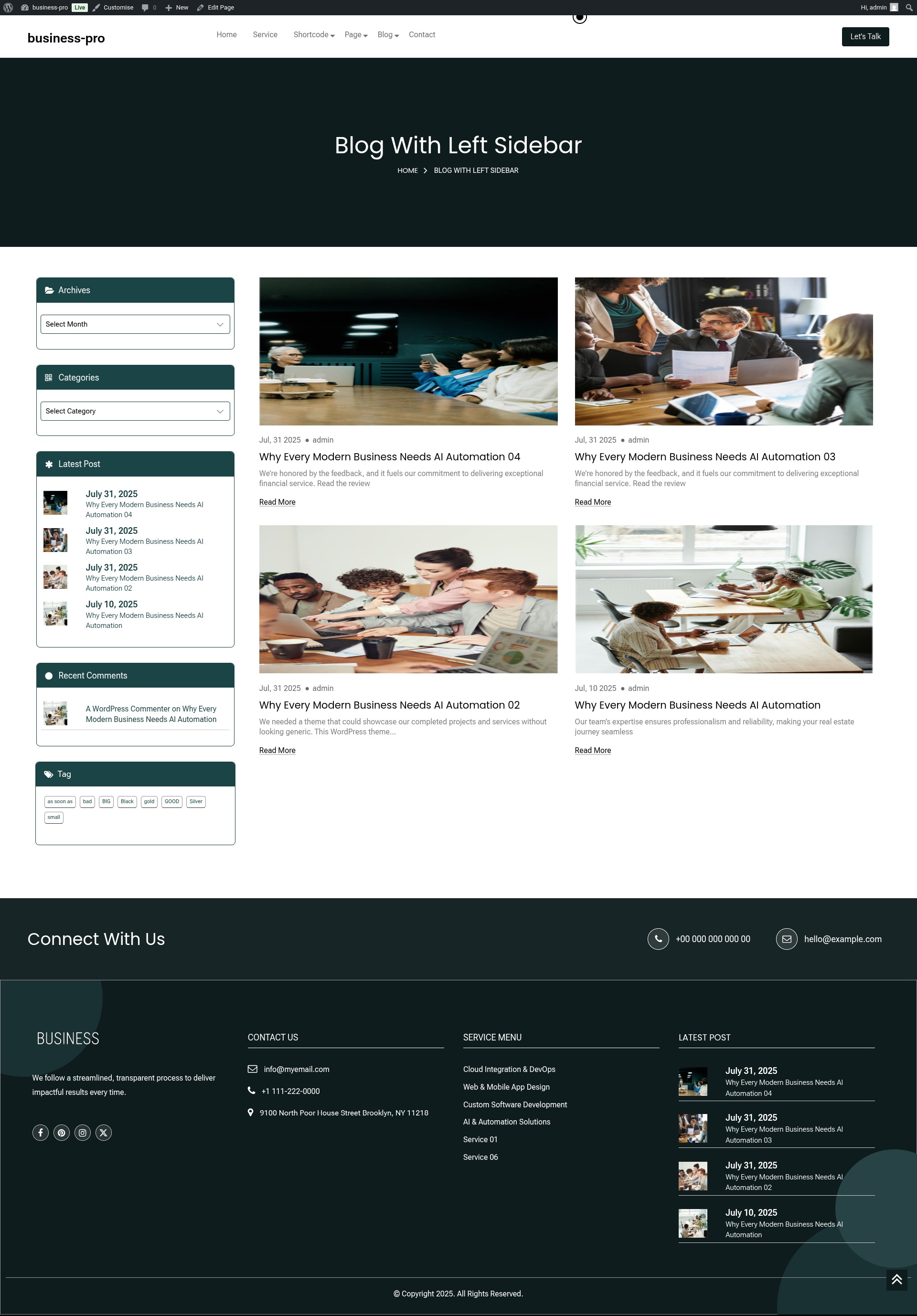 select Blog With Left Sidebar template