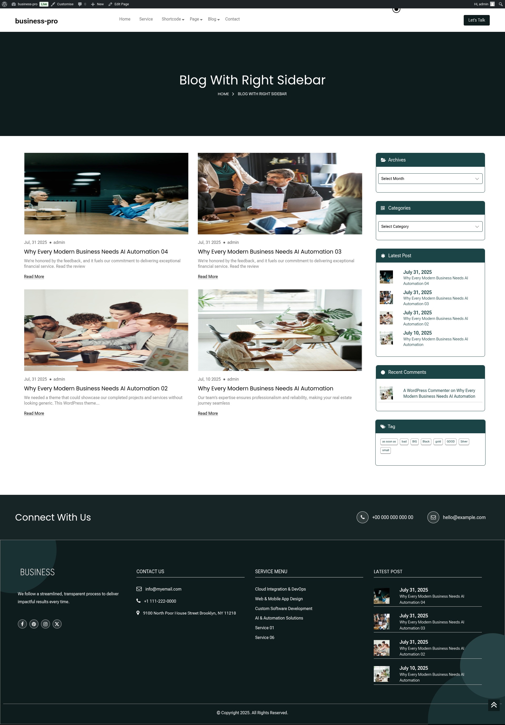 select Blog With Right Sidebar template