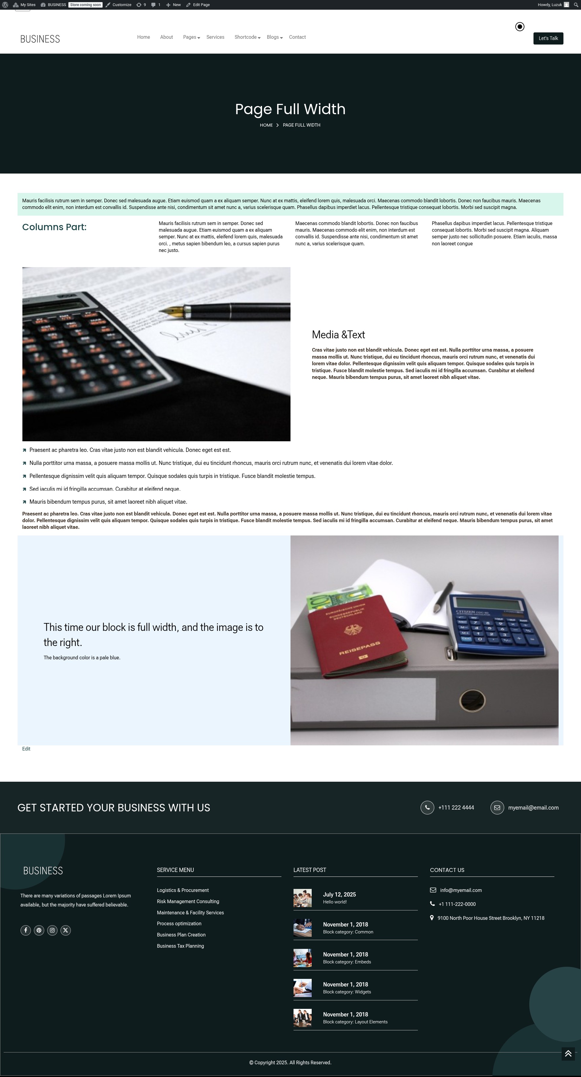select Full Width Page template