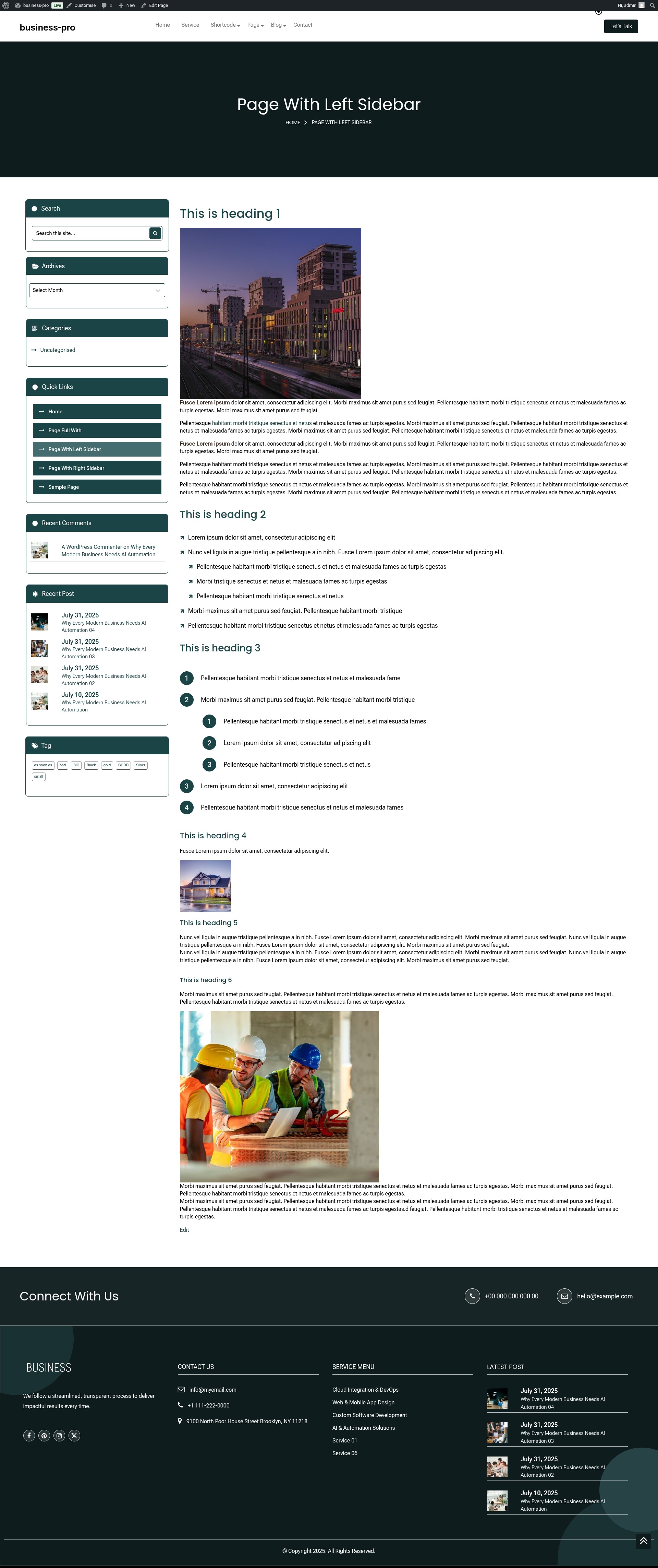 select Page With Left Sidebar template