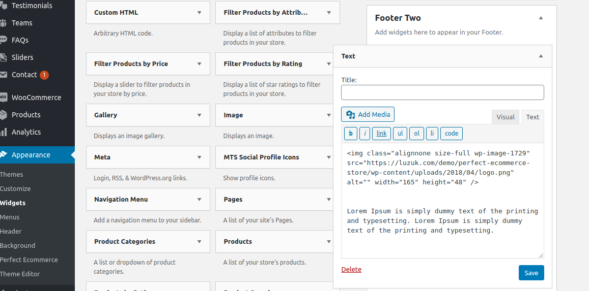 set Footer section