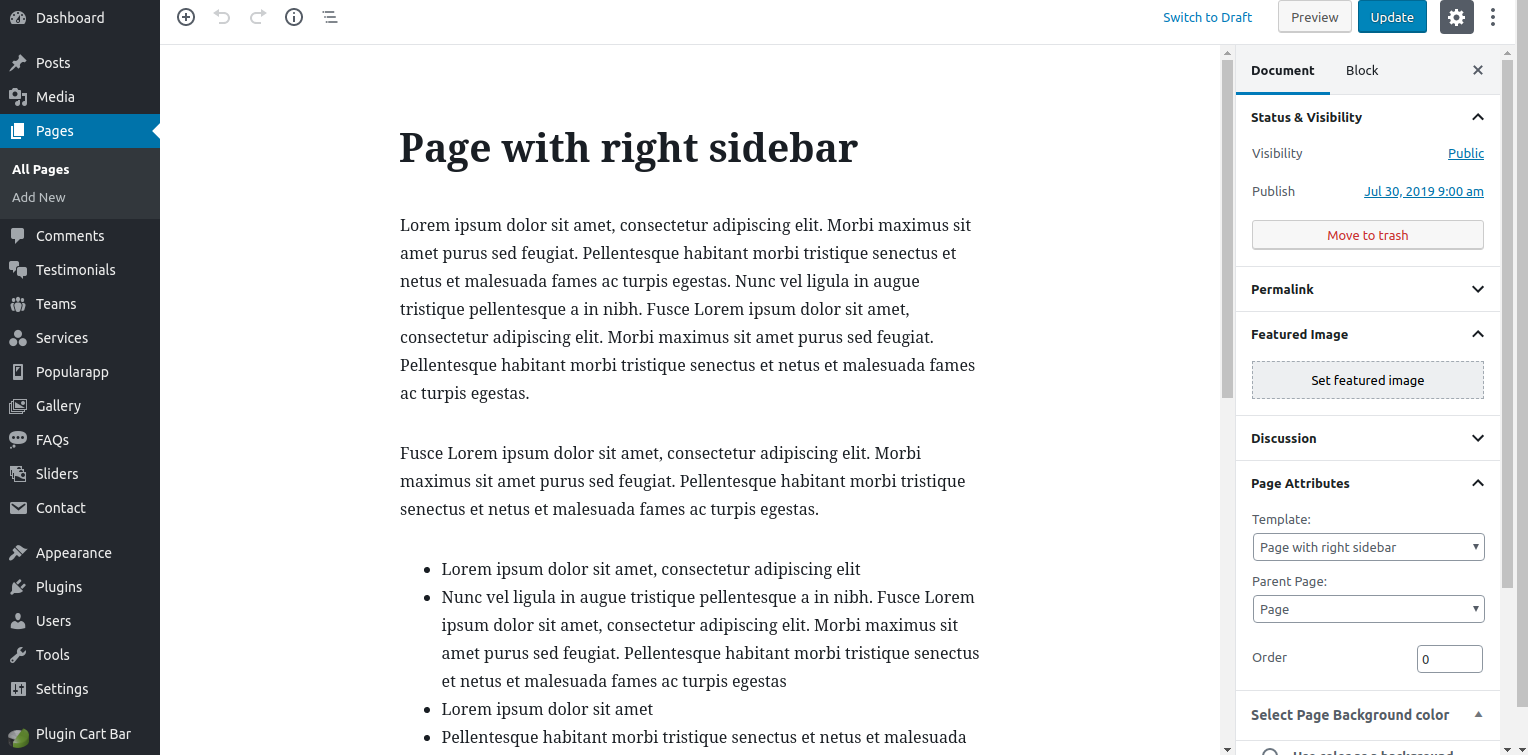 select Page With Right Sidebar template